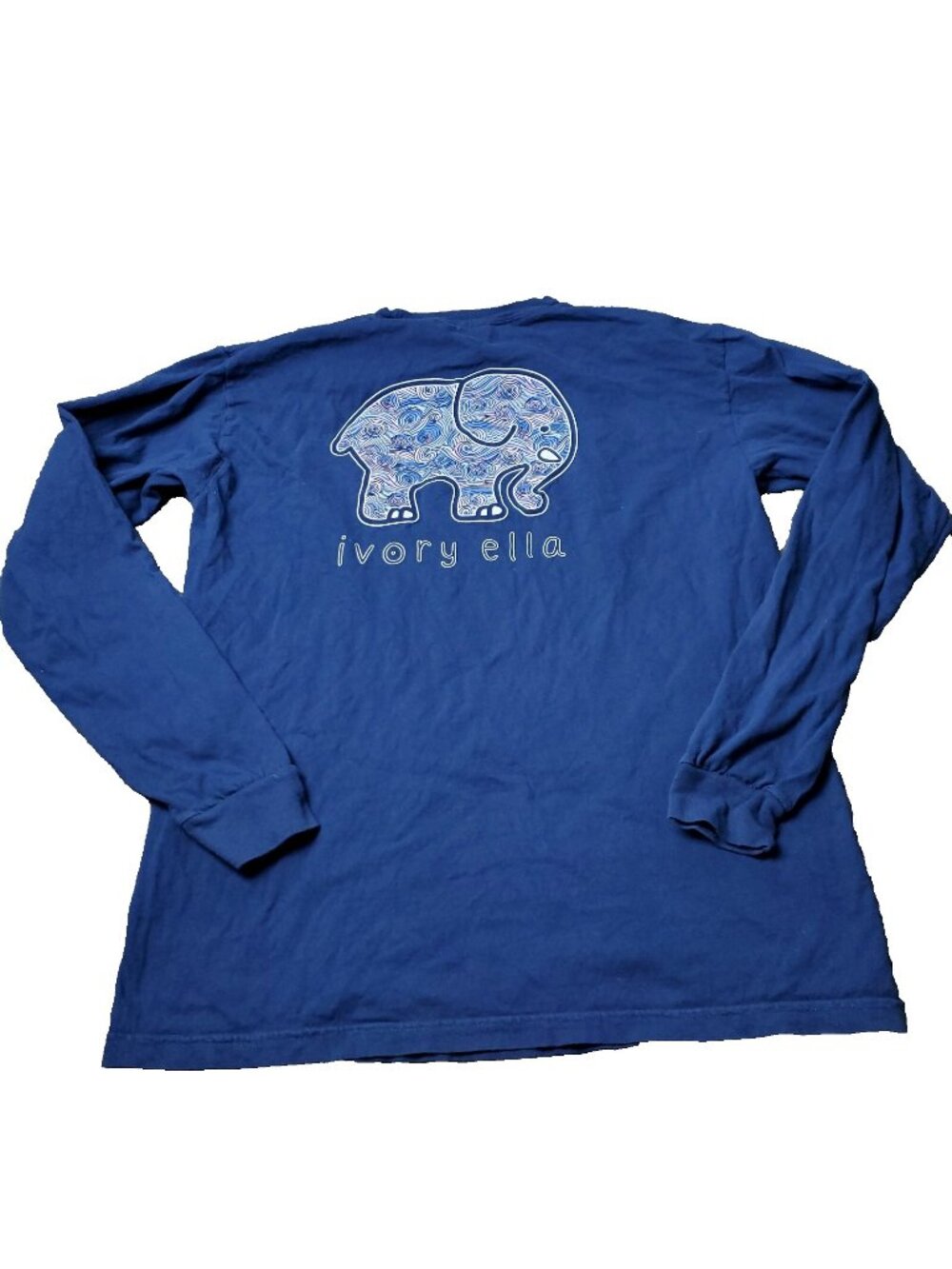 Ivory Ella T-Shirt Mens M Medium Elephant Long Sleeve Blue Pocket Crewneck
